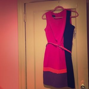 AB Studio pink sleeveless colorblock dress, belted