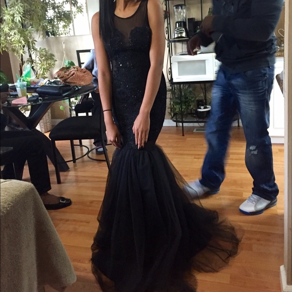 black mesh hand made prom dress