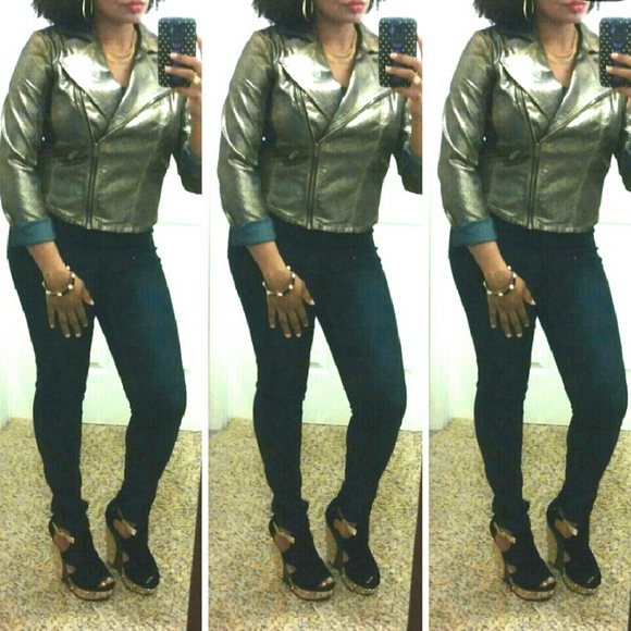 Rock & Republic Jackets & Blazers - Rock & Republic Metallic Gold Moto Jacket