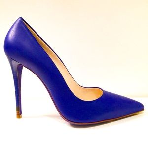 FENDI Anne neon blue leather pointy pumps size 10