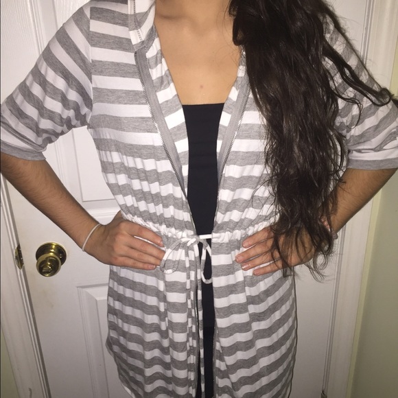 3/4 Sleeve Striped Cardigan/Hoodie