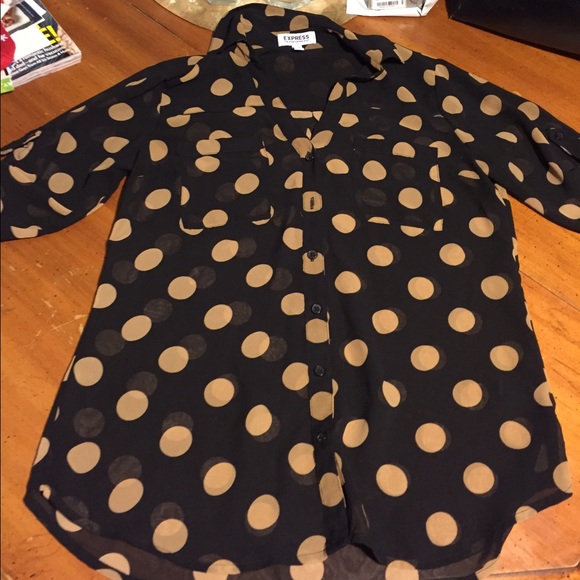 Portofino button up black tan polka dot express