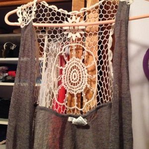 Grey w/ White Lace Charlotte Russe Cardigan