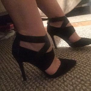 Suede Black strappy heels