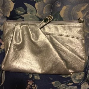 Silver clutch purse with strap