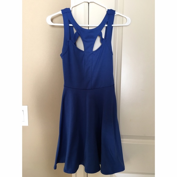 Cobalt blue cut out neckline flare dress