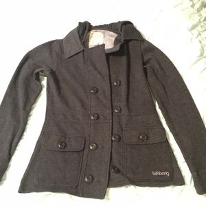Button down grey jacket / coat with hood
