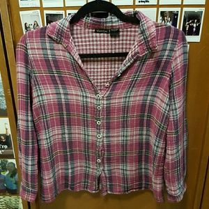 Pink Woven Plaid Shirt