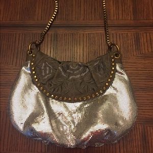 Leather and metal mesh handbag