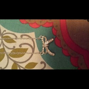 Silver rhinestone bow necklace