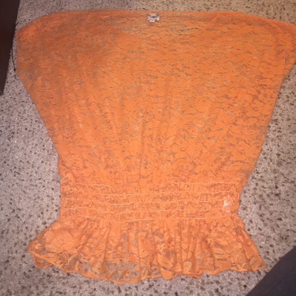 Lace see through orange top