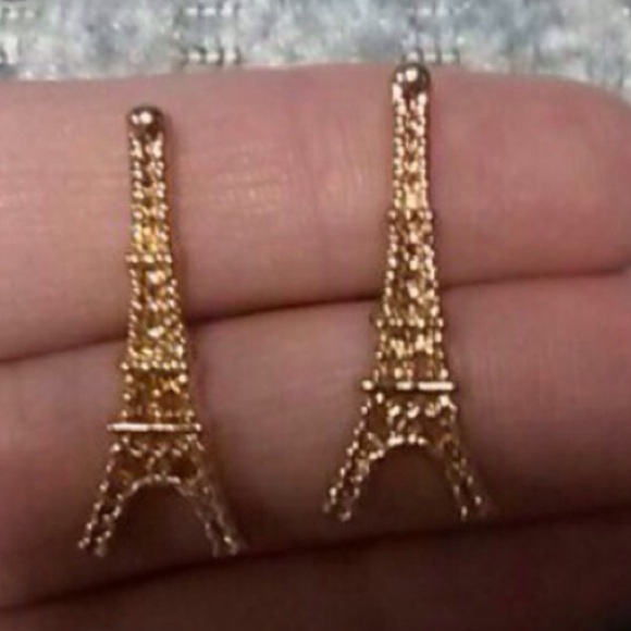 Gold Eiffel Tower Earrings - Picture 2 of 4