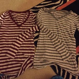 Bundle of two long sleeve v-neck strip shirts