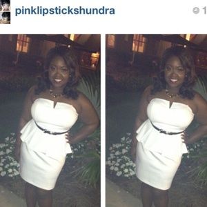 White Peplum Dress w/Black & Gold Belt