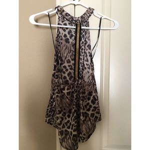 Embellished racer back cheetah tank