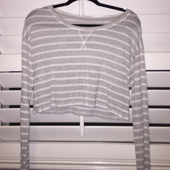 Cropped  "white and silver, striped long sleeve"