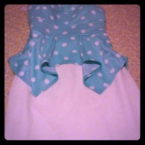 Body Central Polka Dot Blue Strapless Dress