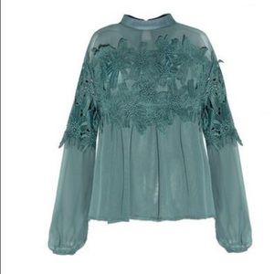 Embroidery lace mesh joint chiffon blouse