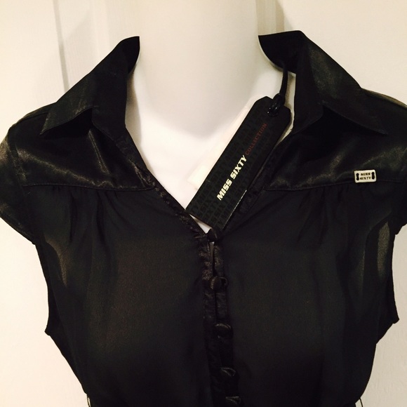 NWT Miss Sixty black sheer/satin shirt sz medium - Picture 2 of 3