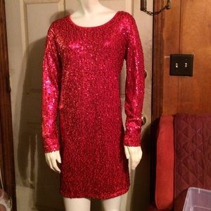 Long Sleeve Red Sequin Sheath Dress