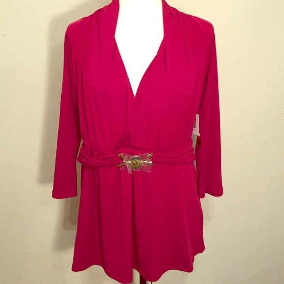 Anne Klein CranberryBlouse Gold Belt