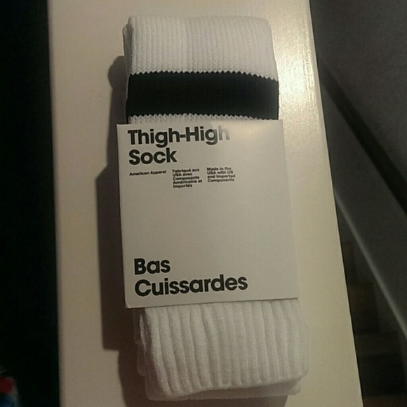 American apparel thigh high socks white black
