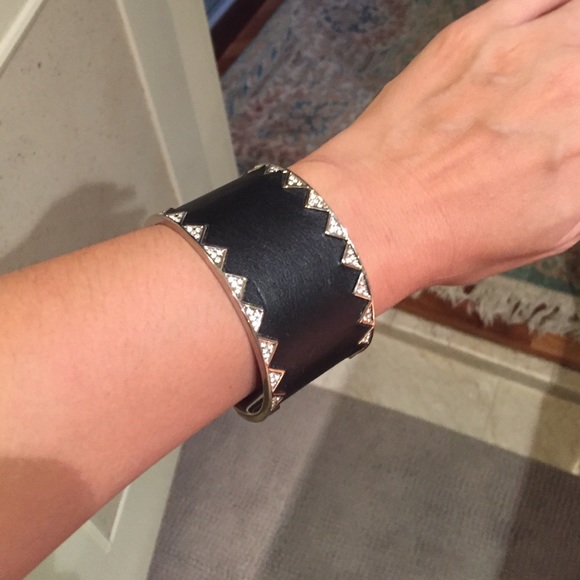 House of Harlow black leather and crystal bangle