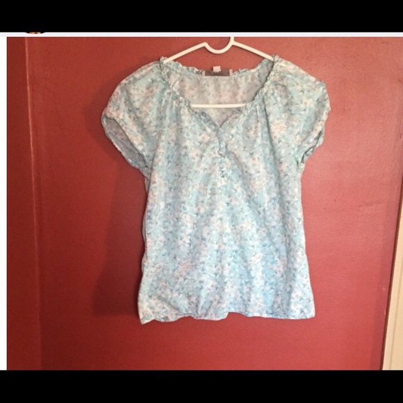 Loft blue and white floral short sleeved blouse