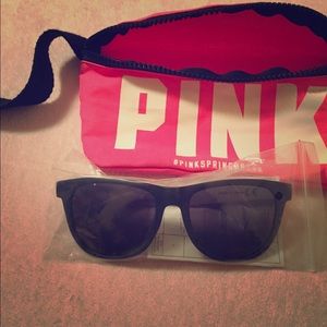 Pink fanny pack and sunglasses