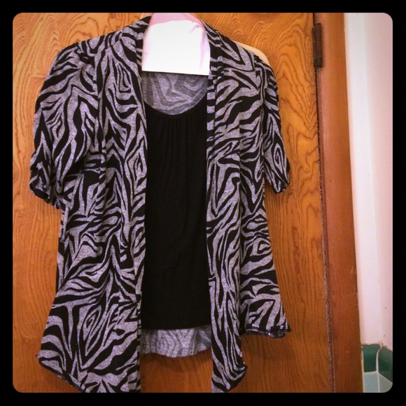 2-in-1 Zebra Print Cardigan w/ Black Tank Attached