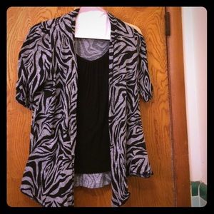2-in-1 Zebra Print Cardigan w/ Black Tank Attached