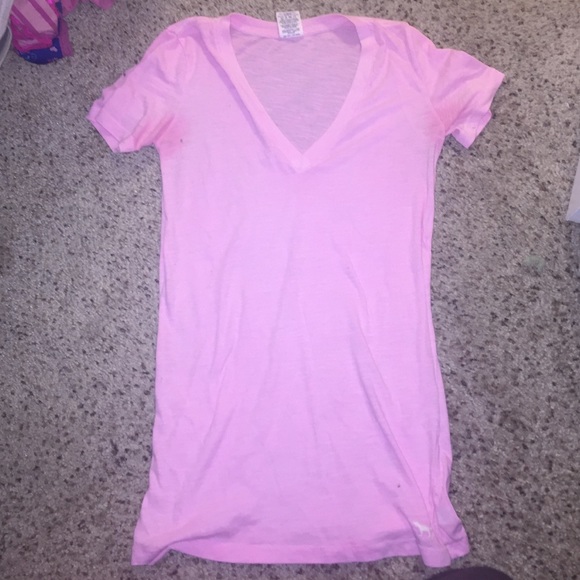 V neck pink cotton tee