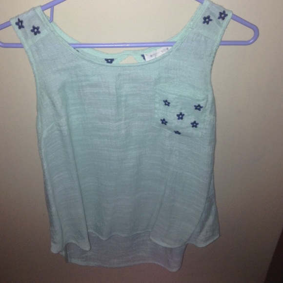 mint green flower blouse