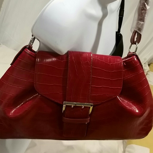 Red faux croc bag