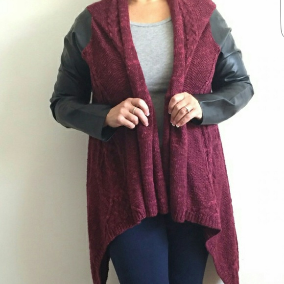Faux Leather Sleeved Cardigan