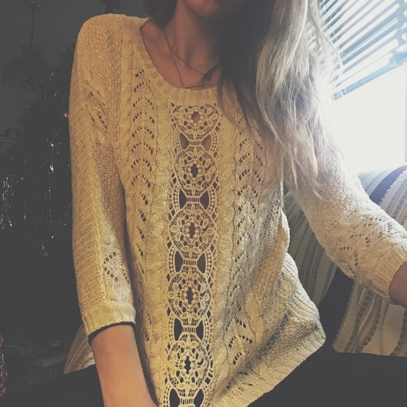 Sweaters - ✨SALE Cream Knit Open Lace Sweater