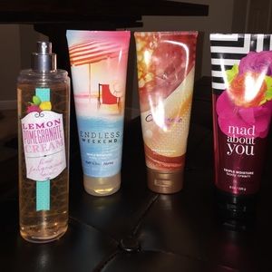 Lotions and a perfume body spray