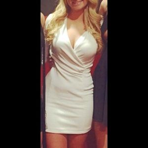Lulu's white, bodycon, long sleeve, wrap dress