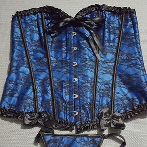 NIP exotic blue corset with thong M/L