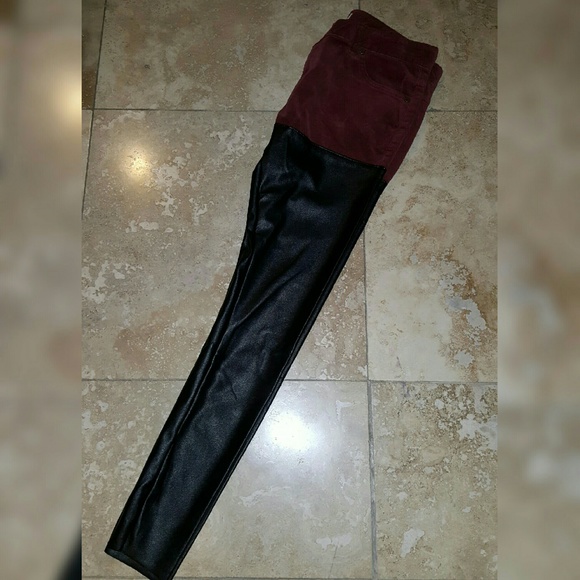 Burgundy corduroy leather pants leggings