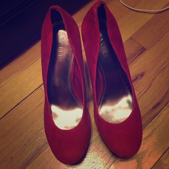 Bakers Red Suede Heels with Platform