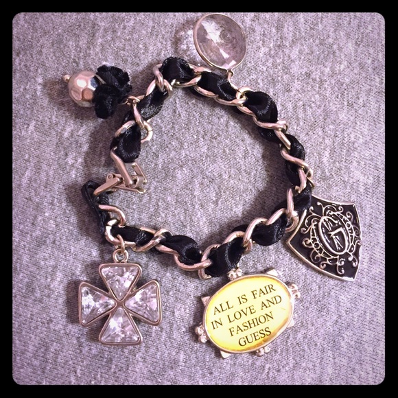 Guess black ribbon charm bracelet
