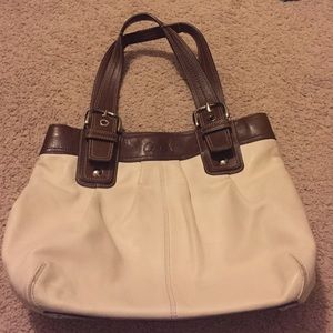 White Coach tote with brown leather straps