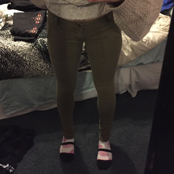 UO// olive jeans w/ ankle zippers - Picture 1 of 3