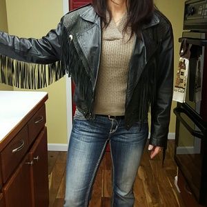 Leather fringe coat