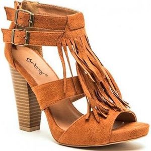 Brown fringe heels