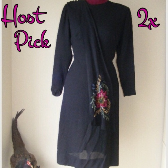Vintage 30s Rayon Draped Sequin Floral Dress Mint