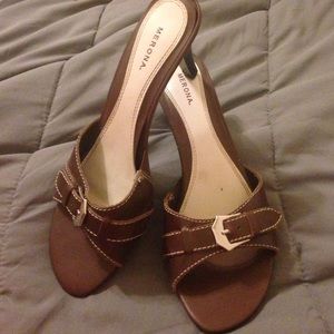 Merona Leather Brown Heels with Buckle