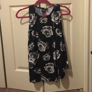 Black with white roses tank top