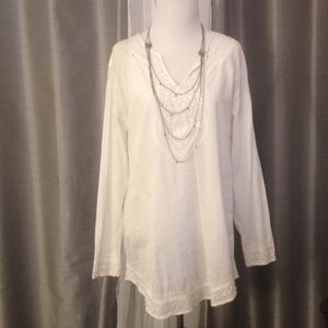 White Tunic With Beaded Trim. Reserved for Gretta.